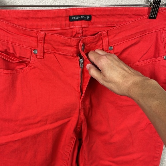 Eileen Fisher Organic Cotton Denim Mid Rise Jean Bright Red Slim - Picture 3 of 11